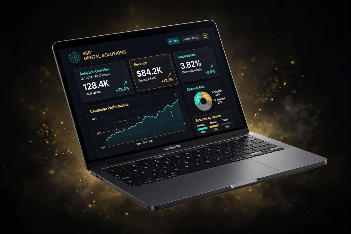 Marketing dashboard and analytics on a square screen